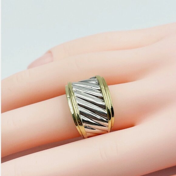 David Yurman 14K Yellow Gold and Sterling Silver Cigar Band Ring - Picture 6 of 6